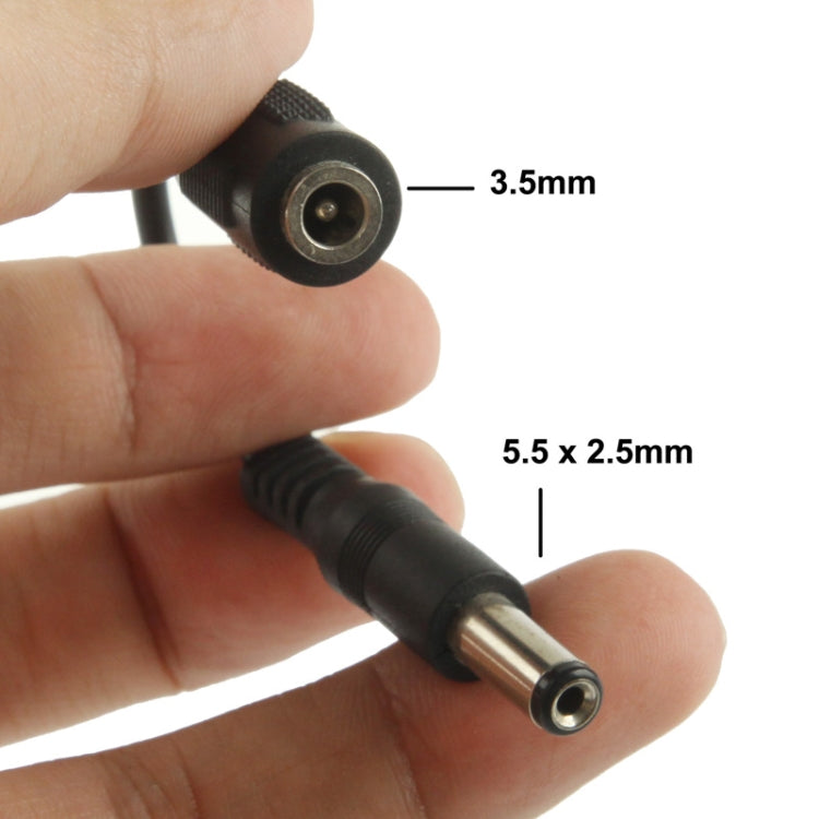 Adaptador de enchufe CC macho de 5,5 x 2,5 mm a hembra de 3,5 mm, longitud: 12 cm