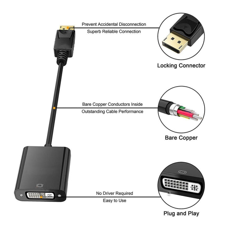 Cable adaptador Display Port macho a DVI 24 + 1 hembra, longitud: 20 cm, DP Male DVI 24+1 Female