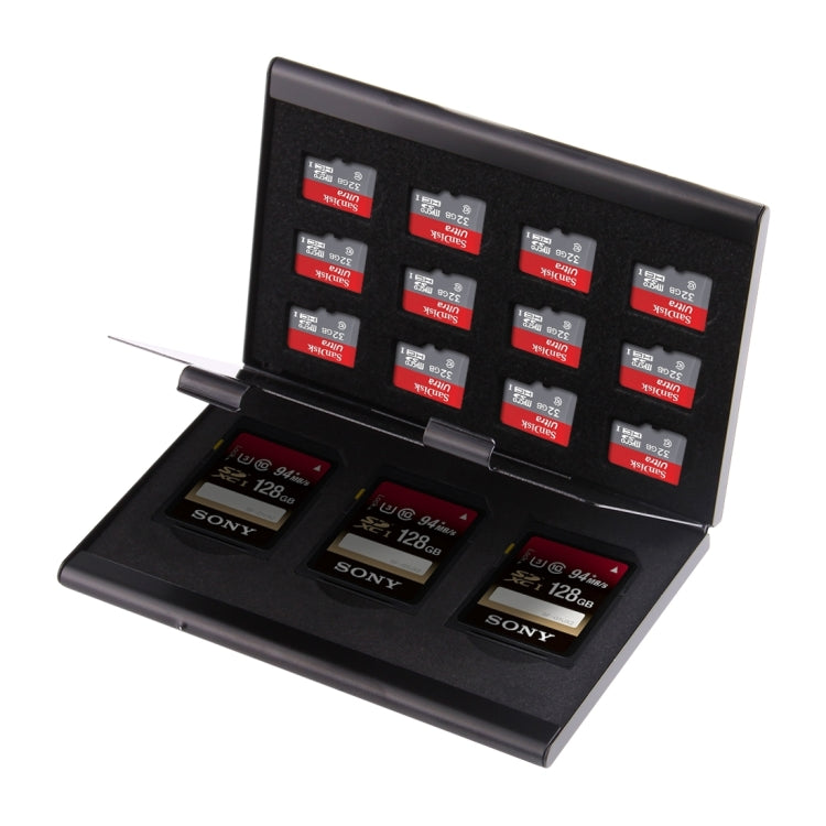 Caja protectora de aleación de aluminio para tarjeta de memoria 15 en 1 para 3 tarjetas SD + 12 TF, 3 SD + 12 TF Black, 3 SD + 12 TF Silver