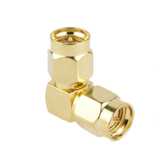 Adaptador SMA macho a SMA macho chapado en oro con ángulo de 90 grados, SMA Male to Male