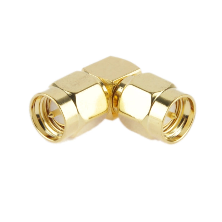 Adaptador SMA macho a SMA macho chapado en oro con ángulo de 90 grados, SMA Male to Male