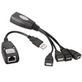 USB 2.0 CAT5 / CAT5E / CAT6 RJ45 a 4 USB Ethernet Extender LAN Cable de extensión Adaptador repetidor, 4 Ports USB