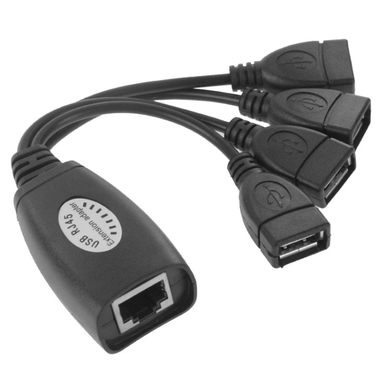USB 2.0 CAT5 / CAT5E / CAT6 RJ45 a 4 USB Ethernet Extender LAN Cable de extensión Adaptador repetidor, 4 Ports USB