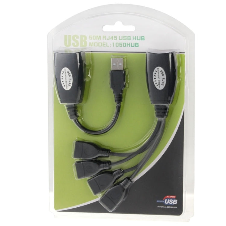 USB 2.0 CAT5 / CAT5E / CAT6 RJ45 a 4 USB Ethernet Extender LAN Cable de extensión Adaptador repetidor, 4 Ports USB