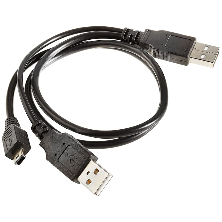 Cable USB 2.0 macho 2 en 1 a mini macho de 5 pines + cable USB macho, longitud: 80 cm, USB 2.0 AM to USB+Mini USB
