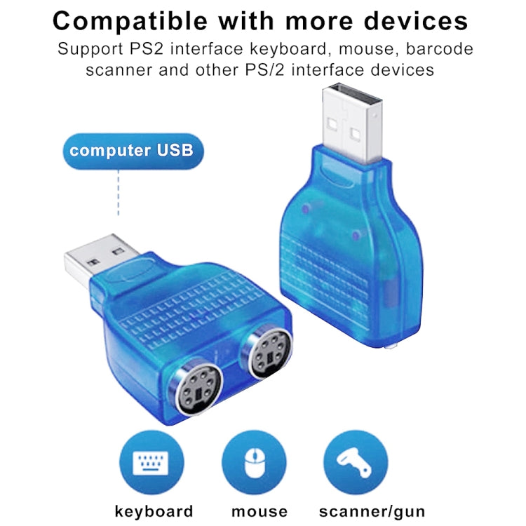 Adaptador USB Macho a PS/2 Hembra para Ratón/Teclado, USB Male to 2 PS/2 Female