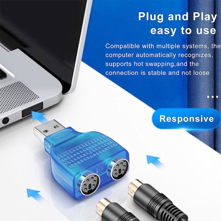 Adaptador USB Macho a PS/2 Hembra para Ratón/Teclado, USB Male to 2 PS/2 Female