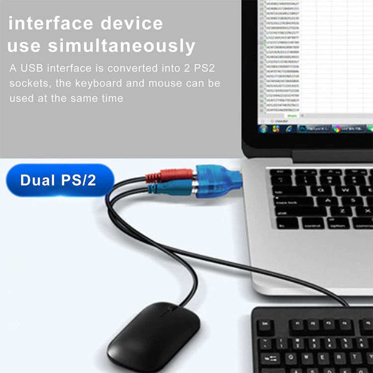 Adaptador USB Macho a PS/2 Hembra para Ratón/Teclado, USB Male to 2 PS/2 Female