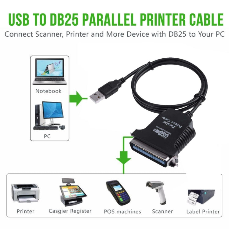 Cable adaptador de impresora USB a paralelo 1284 de 36 pines, longitud del cable: 1 m, USB 2.0 to IEEE1284 (Black)