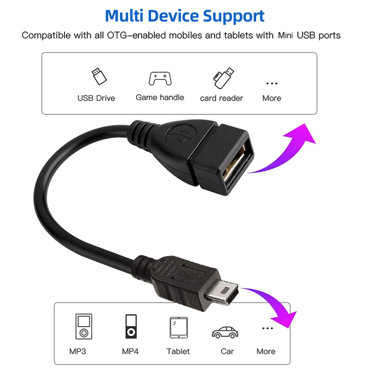 Cable adaptador Mini USB de 5 pines a USB 2.0 AF OTG, Mini USB, 12cm(Black)