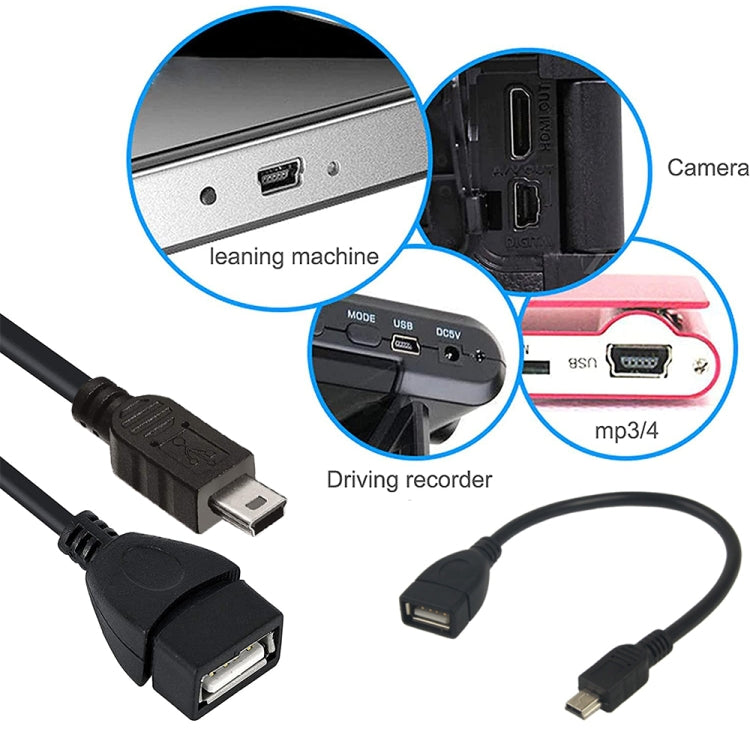 Cable adaptador Mini USB de 5 pines a USB 2.0 AF OTG, Mini USB, 12cm(Black)