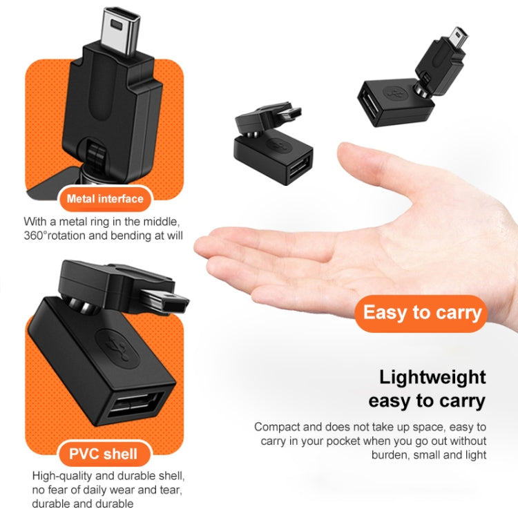 Adaptador USB 2.0 AF de alta calidad a mini USB OTG, compatible con rotación de 360 grados, USB 2.0 AF