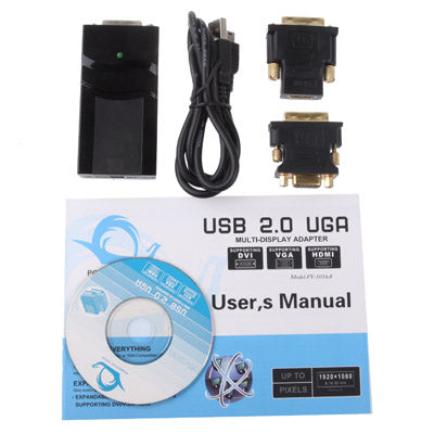 Adaptador de pantalla USB 2.0 a DVI / VGA / HDMI, compatible con Full HD 1080P, ampliable hasta 6 unidades de visualización, USB 2.0 Resolution: 1920*1080