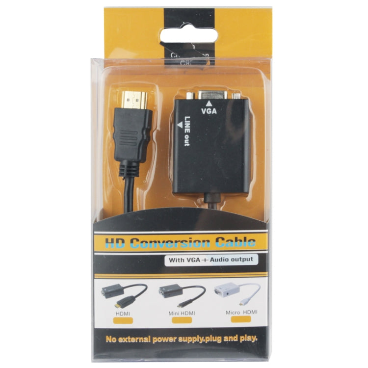 Cable de conversión de vídeo con salida de audio HDMI a VGA + de 26 cm con cable de audio de 3,5 mm, compatible con Full HD 1080P, Length: 26cm