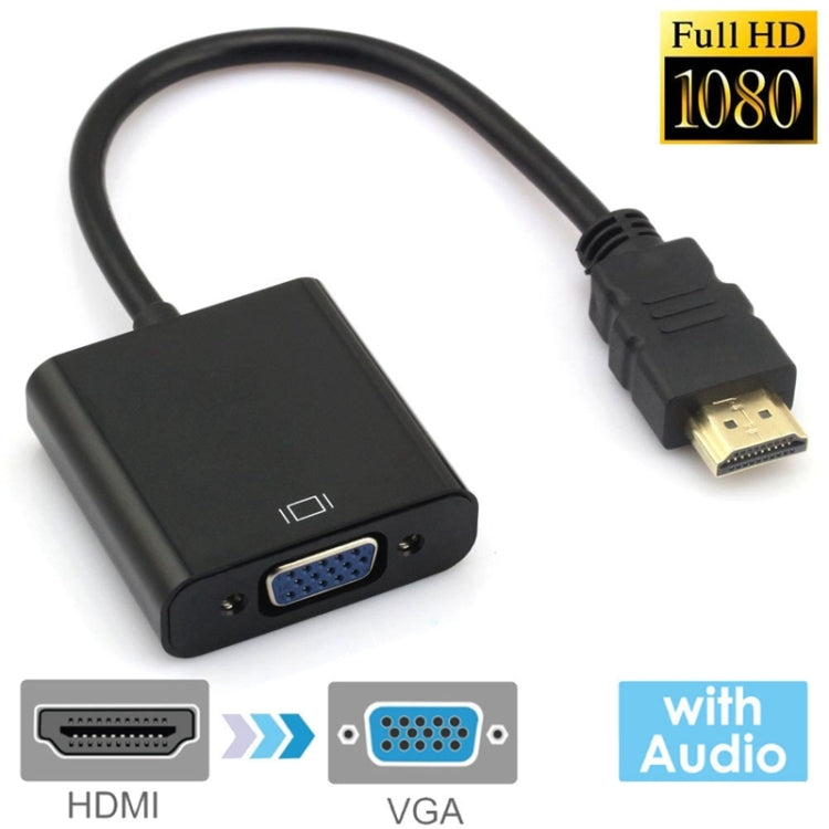 24 cm Full HD 1080P HDMI a VGA + Cable de salida de audio para computadora / DVD / decodificador digital / computadora portátil / teléfono móvil / reproductor multimedia, Length: 24cm, Length: 24cm(White)