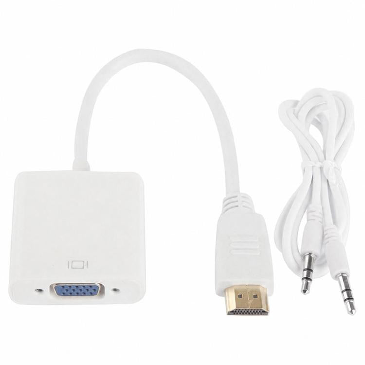 24 cm Full HD 1080P HDMI a VGA + Cable de salida de audio para computadora / DVD / decodificador digital / computadora portátil / teléfono móvil / reproductor multimedia, Length: 24cm, Length: 24cm(White)