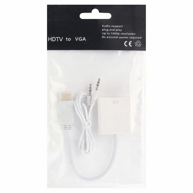 24 cm Full HD 1080P HDMI a VGA + Cable de salida de audio para computadora / DVD / decodificador digital / computadora portátil / teléfono móvil / reproductor multimedia, Length: 24cm, Length: 24cm(White)