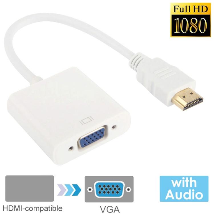 24 cm Full HD 1080P HDMI a VGA + Cable de salida de audio para computadora / DVD / decodificador digital / computadora portátil / teléfono móvil / reproductor multimedia, Length: 24cm, Length: 24cm(White)