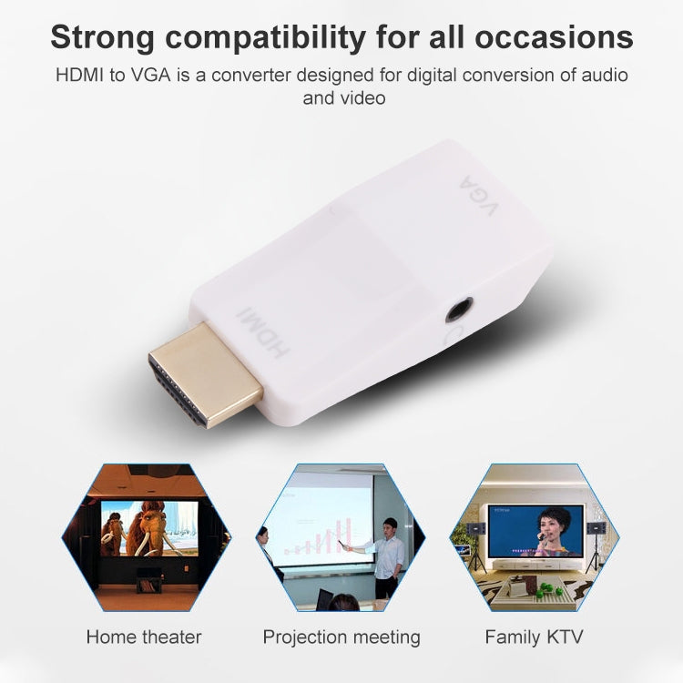 Adaptador convertidor de audio Full HD 1080P HDMI a VGA + para computadora portátil / STB / DVD / HDTV (con adaptador HDMI hembra a macho), HDMI to VGA + Audio