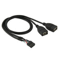 Conector hembra de placa base de 10 pines a cable adaptador hembra de 2 USB 2.0, longitud: 50 cm, 10 Pin Motherboard to 2 USB AF