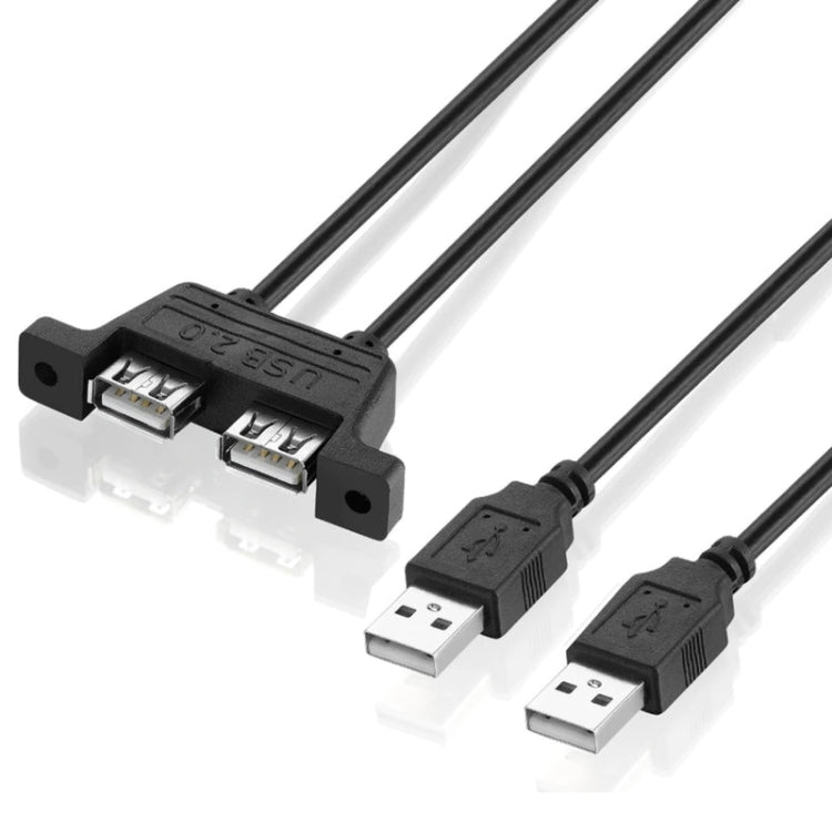Cable de extensión de 2 USB 2.0 macho a USB 2.0 hembra de 2 puertos con 2 orificios para tornillos, longitud: 50 cm, 2 USB 2.0 AM to 2 USB AF