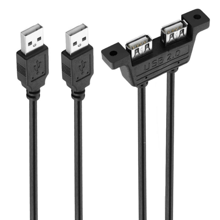 Cable de extensión de 2 USB 2.0 macho a USB 2.0 hembra de 2 puertos con 2 orificios para tornillos, longitud: 50 cm, 2 USB 2.0 AM to 2 USB AF