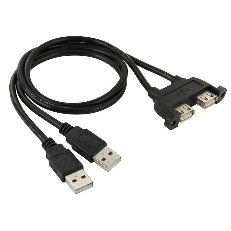 Cable de extensión de 2 USB 2.0 macho a USB 2.0 hembra de 2 puertos con 2 orificios para tornillos, longitud: 50 cm, 2 USB 2.0 AM to 2 USB AF