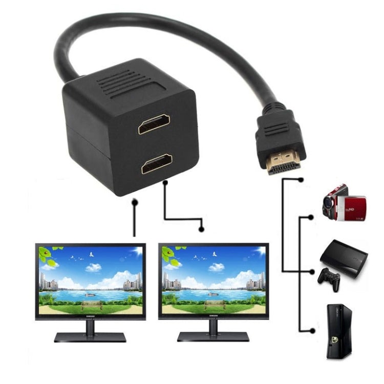 Adaptador divisor HDMI de 30 cm Conector divisor Y con 2 geles de acoplamiento (chapado en oro), 1 in 2  (Gold Plated)