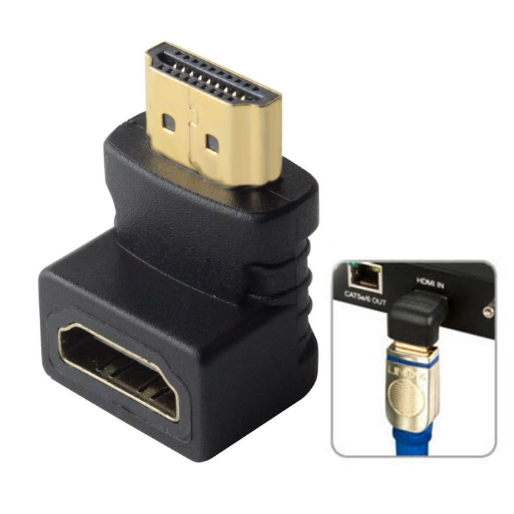 Adaptador HDMI de 19 pines macho a HDMI de 19 pines hembra en ángulo de 90 grados (chapado en oro), HDMI Male to Female