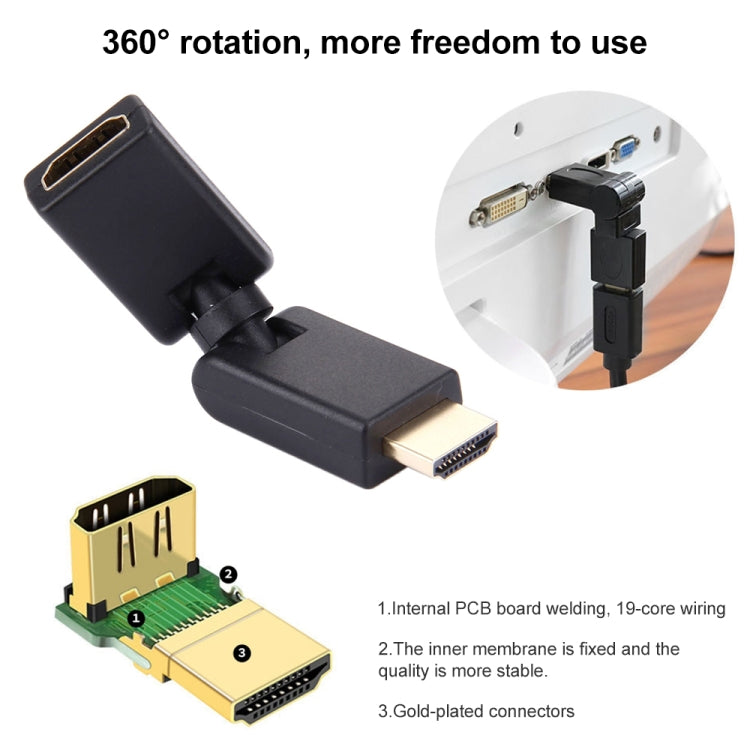 Adaptador HDMI giratorio de 360 grados macho a hembra de 19 pines (chapado en oro)