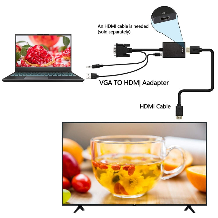 Adaptador de caja convertidora de vídeo VGA + Audio a Full HD 1080P HDMI para HDTV, HDMI Female to VGA Male + Adudio Black