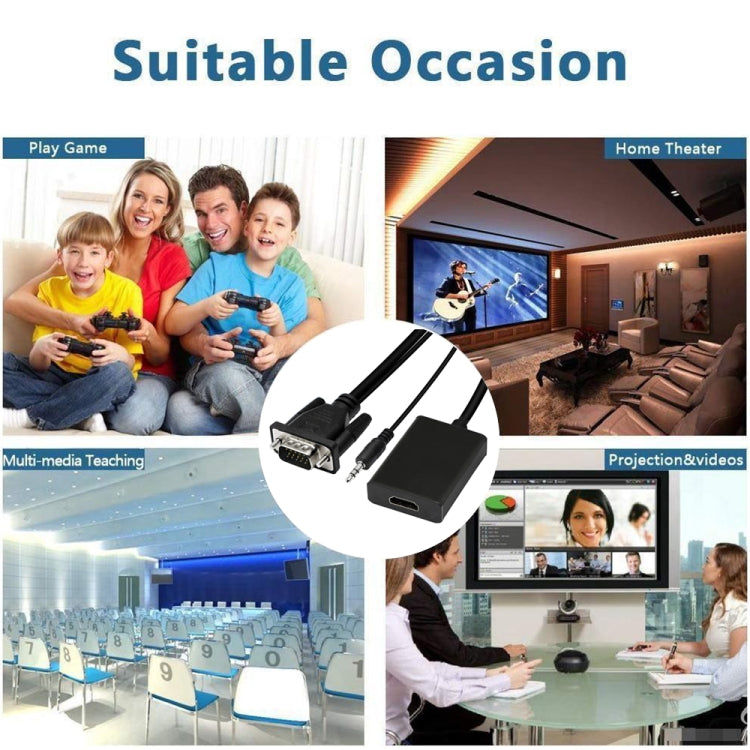 Adaptador de caja convertidora de vídeo VGA + Audio a Full HD 1080P HDMI para HDTV, HDMI Female to VGA Male + Adudio Black