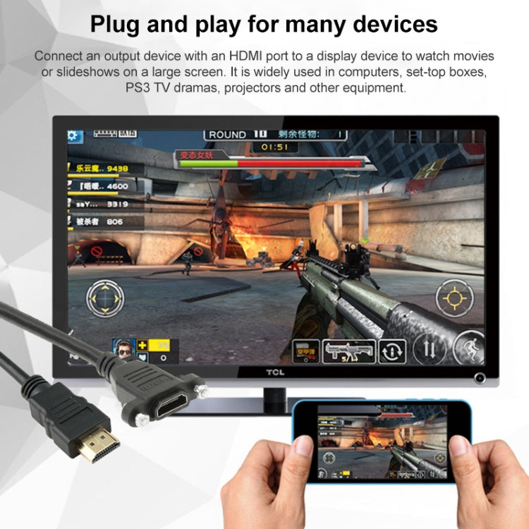 Cable adaptador de conector hembra HDMI de 19 pines macho a HDMI de alta velocidad de 50 cm, HDMI Male with Ear Hole, Length: 50cm