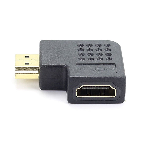 Adaptador macho de HDMI de 19 pines chapado en oro a HDMI de 19 pines hembra con ángulo de 90 grados, HDMI Female to Male