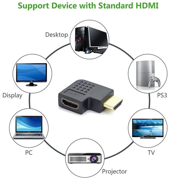 Adaptador macho de HDMI de 19 pines chapado en oro a HDMI de 19 pines hembra con ángulo de 90 grados, HDMI Female to Male