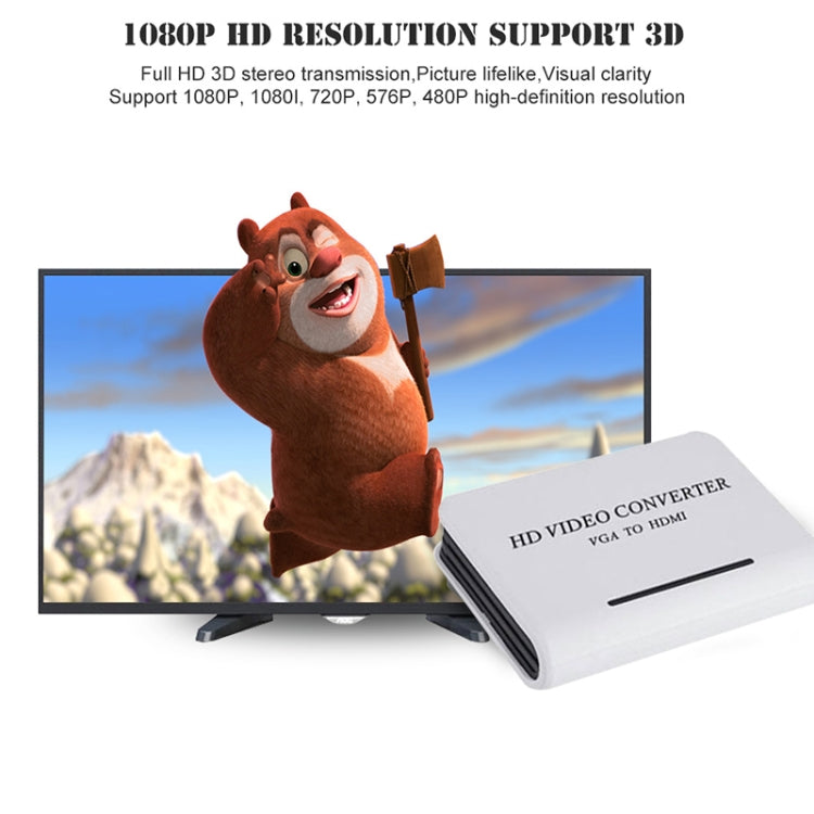 Convertidor de vídeo VGA de audio 1080P a HDMI HD HDTV, VGA to HDMI (White)