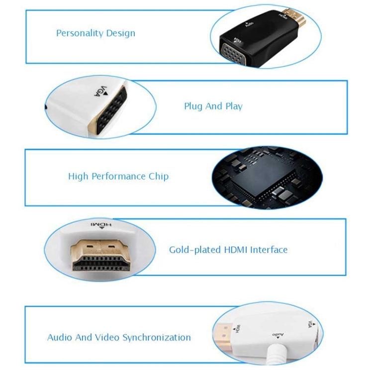 Full HD 1080P HDMI a VGA y adaptador de audio para HDTV / Monitor / Proyector, HDMI Male to VGA + Audio (Black), HDMI Male to VGA + Audio (White)