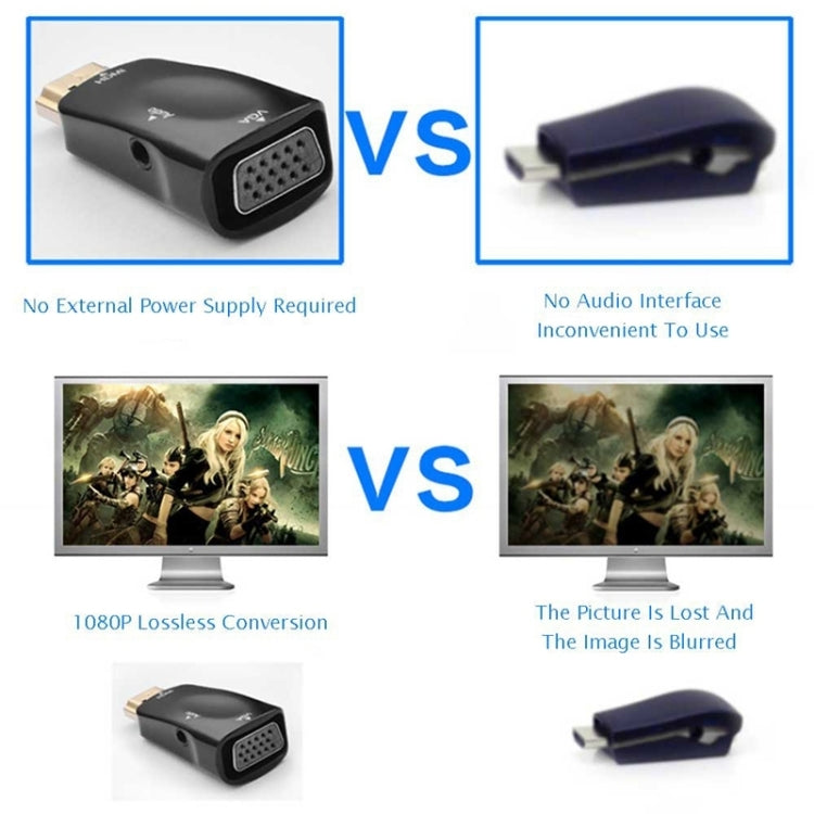 Full HD 1080P HDMI a VGA y adaptador de audio para HDTV / Monitor / Proyector, HDMI Male to VGA + Audio (Black), HDMI Male to VGA + Audio (White)