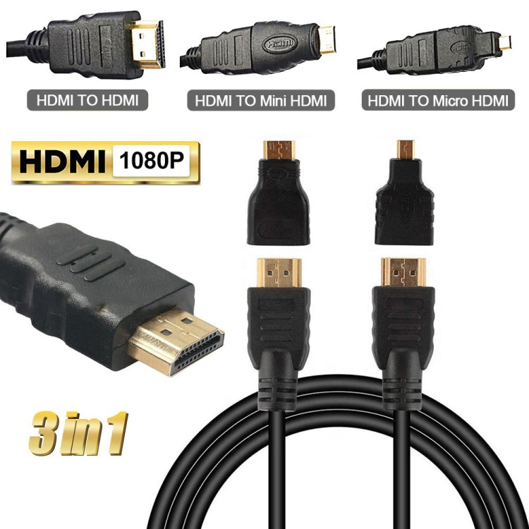 Kit adaptador de cable HDMI 3 en 1 Full HD 1080P (cable HDMI de 1,5 m + adaptador HDMI a Mini HDMI + adaptador HDMI a Micro HDMI)