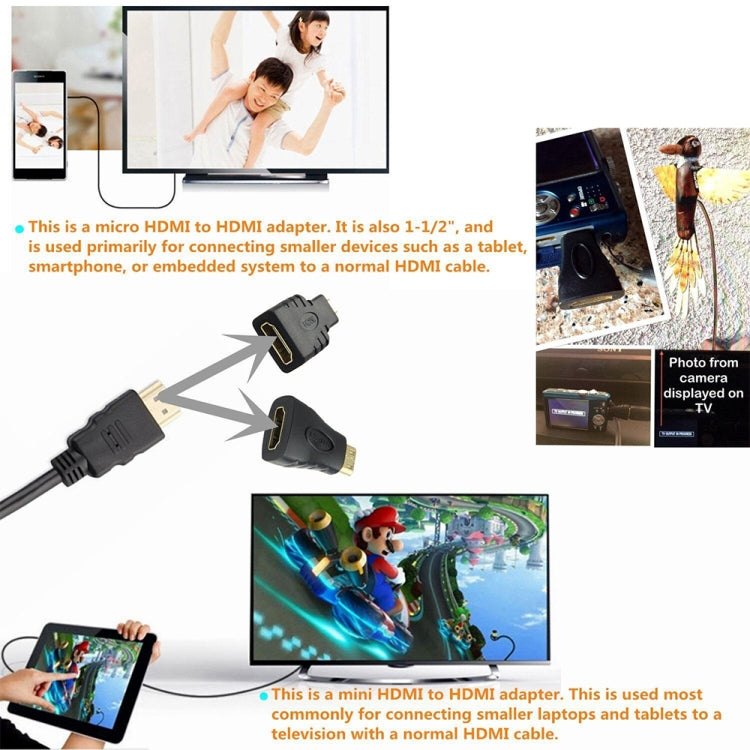 Kit adaptador de cable HDMI 3 en 1 Full HD 1080P (cable HDMI de 1,5 m + adaptador HDMI a Mini HDMI + adaptador HDMI a Micro HDMI)