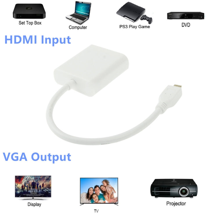 Cable adaptador de vídeo hembra Micro HDMI macho a VGA de 22 cm, compatible con Full HD 1080P, Micro HDMI Male to VGA Female