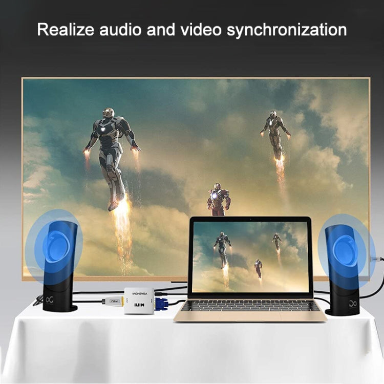 Convertidor de audio y vídeo 1080P Mini VGA a HDMI para HDTV, PC, computadora portátil y DVD, Mini VGA to HDMI