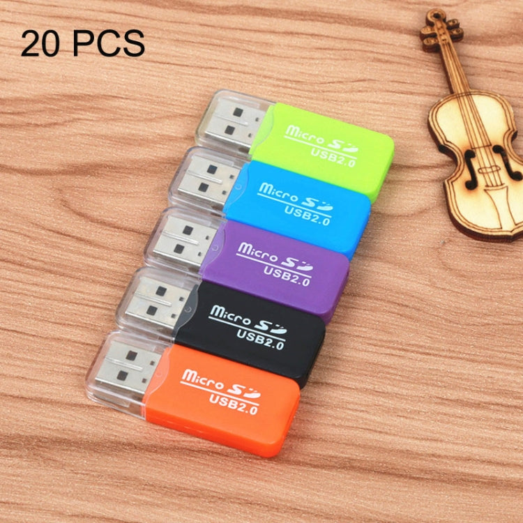 Adaptador de lector de tarjetas T-Flash USB 2.0 Micro SD TF portátil de 20 piezas, hasta 480 Mbps, entrega de colores aleatorios