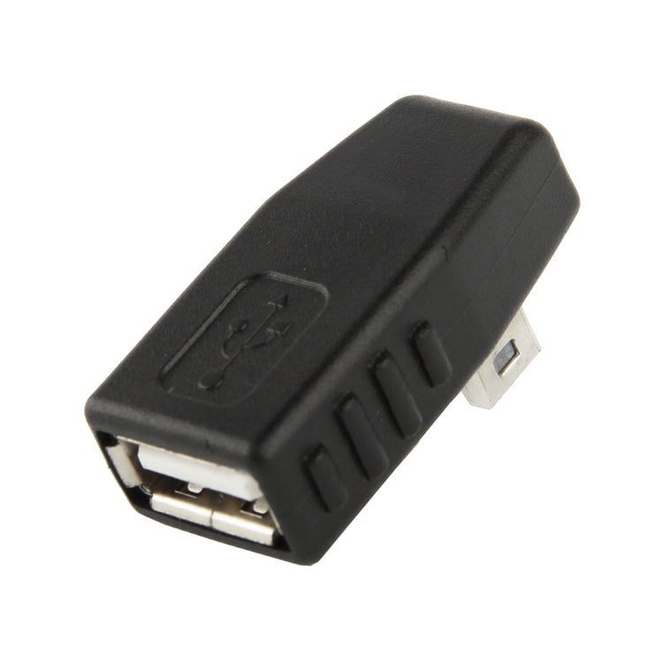 Adaptador Mini USB macho a USB 2.0 AF, compatible con función OTG, 90 Degree Left Angled, 90 Degree Right Angled