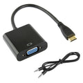 Cable adaptador de vídeo Full HD 1080P Mini HDMI macho a VGA hembra, 22cm, con cable de audio, Mini HDMI