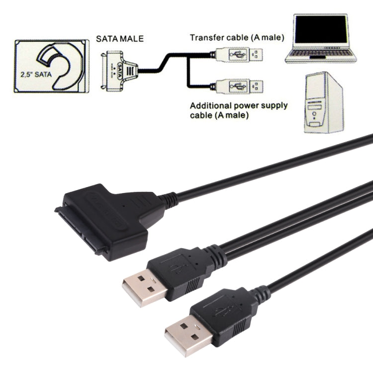 Adaptador convertidor de cable de datos SATA USB 2,0 a 7 + 15 pines 22 pines con caja para disco duro HDD de 2,5/3,5 pulgadas, USB to SATA With USB (W)
