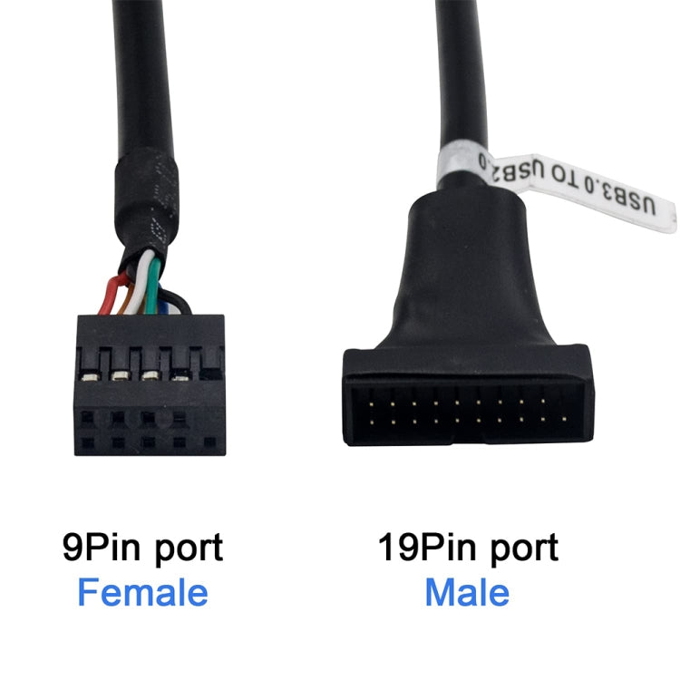 Cable adaptador macho de carcasa USB 2.0 de 9 pines hembra a USB 3.0 de 19 pines, longitud: 15 cm, 9 Pin Female to 19 Pin Male