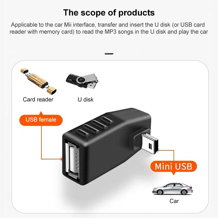 Adaptador Mini USB macho a USB 2.0 AF de 90 grados, 90 Degree Up Angled, 90 Degree Down Angled