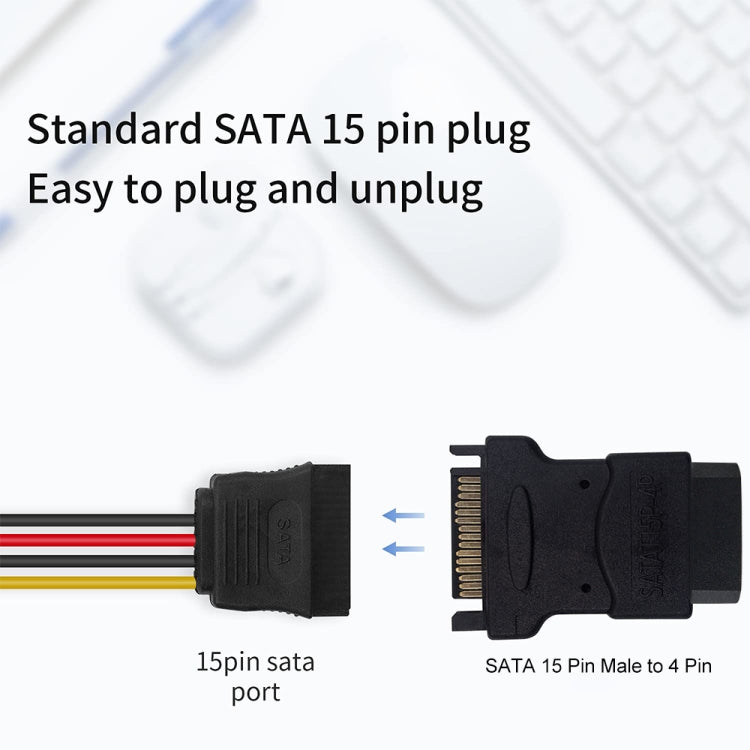 Adaptador SATA macho de 15 pines a hembra de 4 pines, SATA 15 Pin Male to 4 Pin