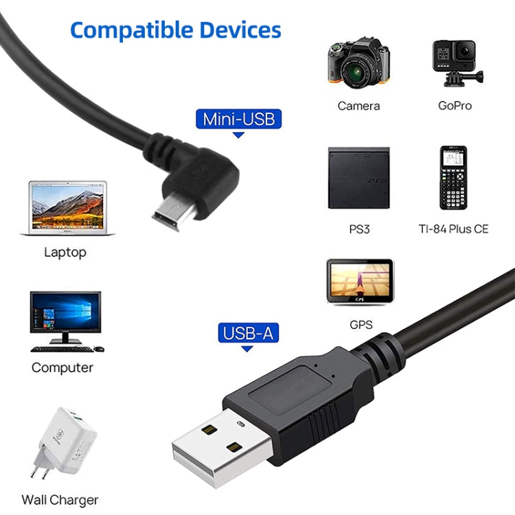 Cable adaptador Mini USB macho a USB 2.0 AM de 90 grados, longitud: 25 cm, Right Angle Mini USB